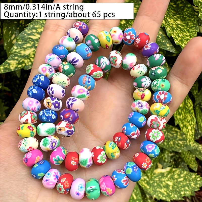 65pcs Vibrant Floral Polymer Clay Beads for Jewelry Making